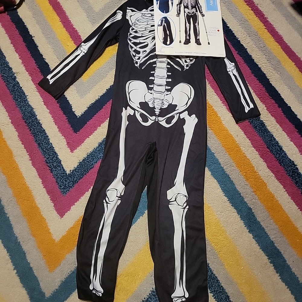 NWT Child Sz S(4-6) Adaptive Skeleton Halloween Costume Seasons Jumpsuit Mask++